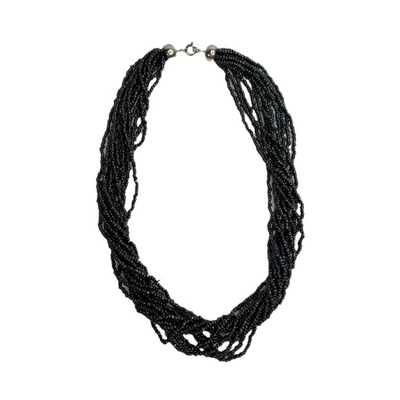 Black/Gray Seed Bead Multi Strand Layered Collar Necklace - Picture 1 of 7